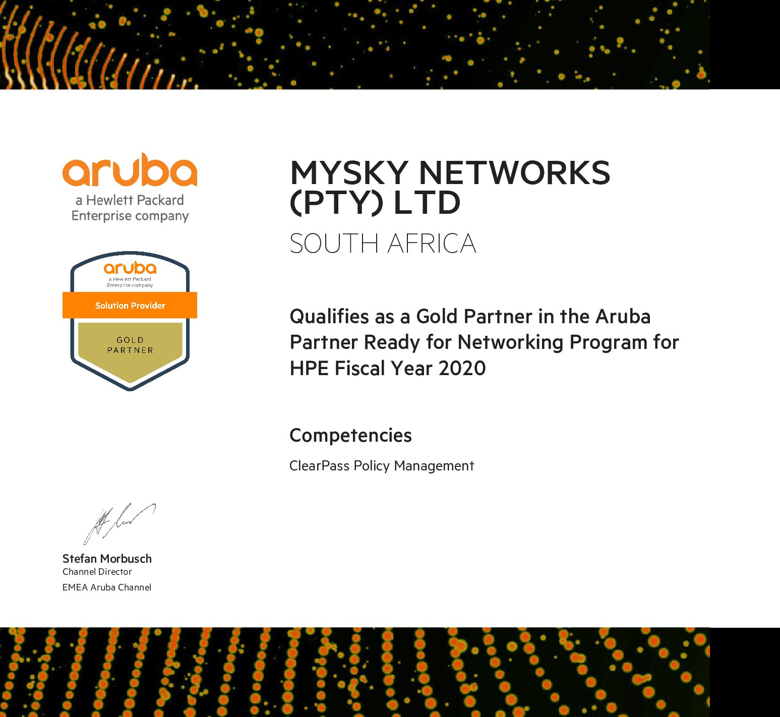 MySky Networks awarded Gold Partner Status for FY20 with Aruba Networks